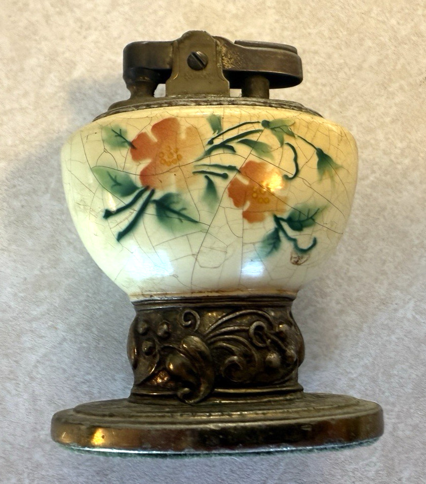 Antique Ceramic Ronson Leona Table Lighter As IS