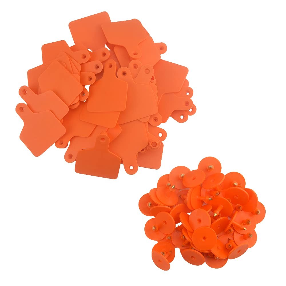 100 Sets Livestock Identification Blank Ear Tags Orange Livestock Ear Tag Bla...