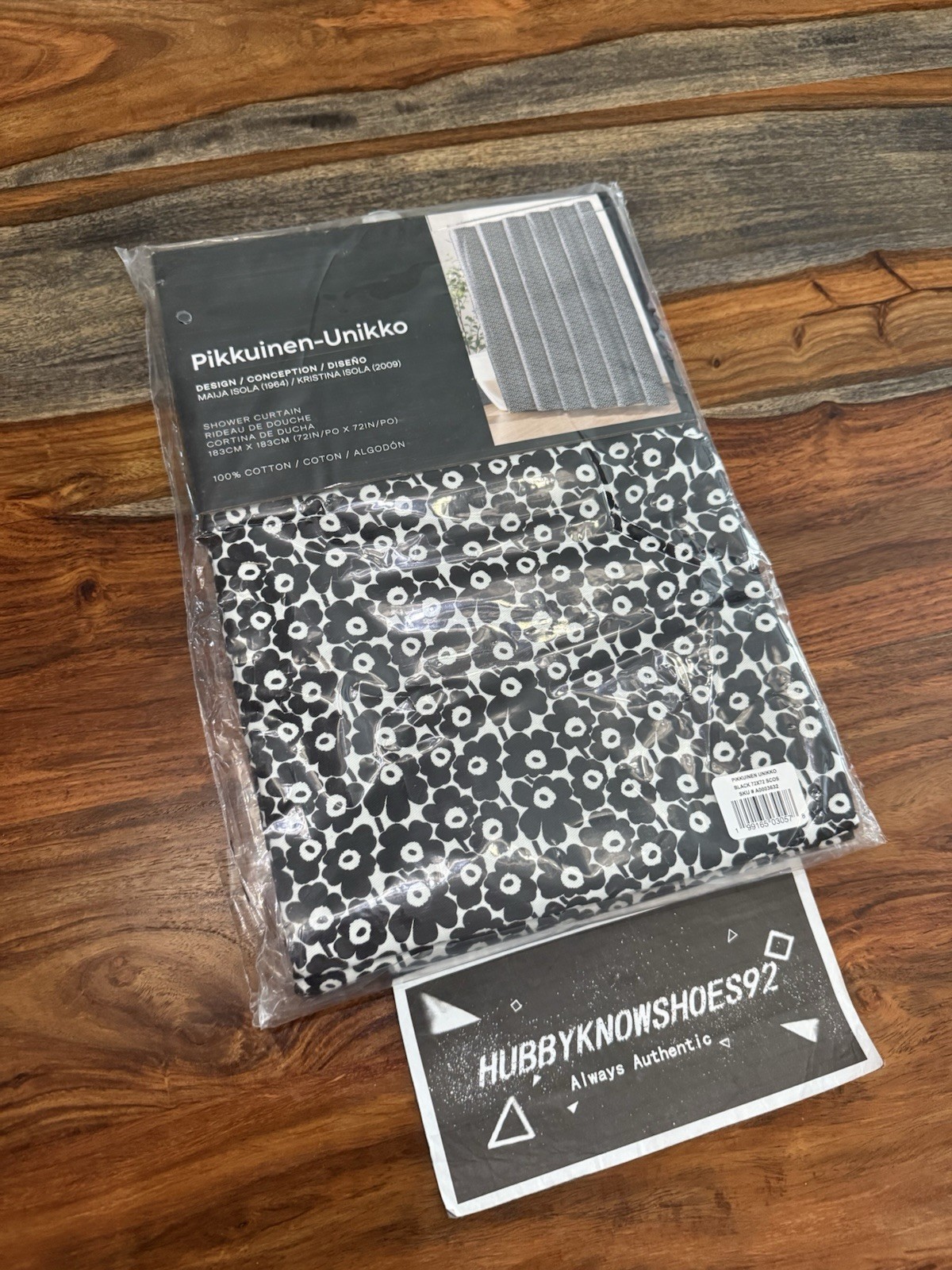 Marikmekko Shower Curtain Mini Pikkuinen Unikko Black White Floral Cotton 72X72