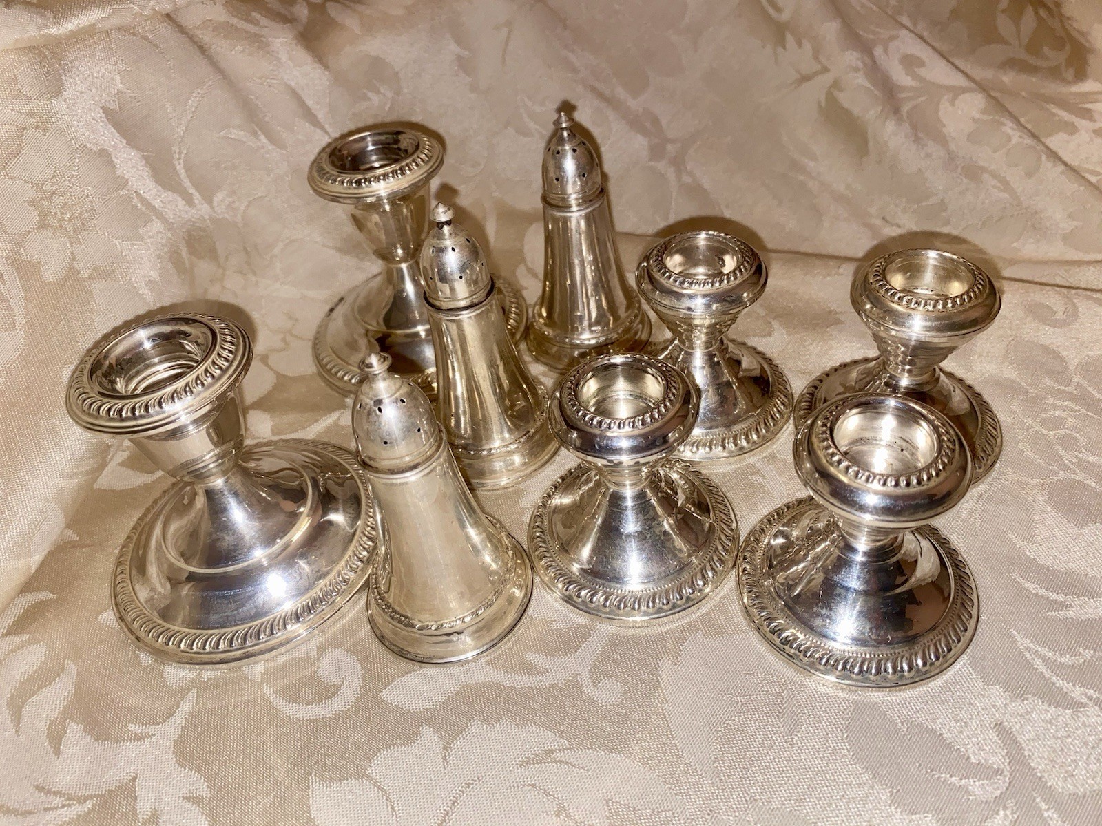 Sterling Silver Candle Holders & Salt & Pepper Shakers 1061 Grams
