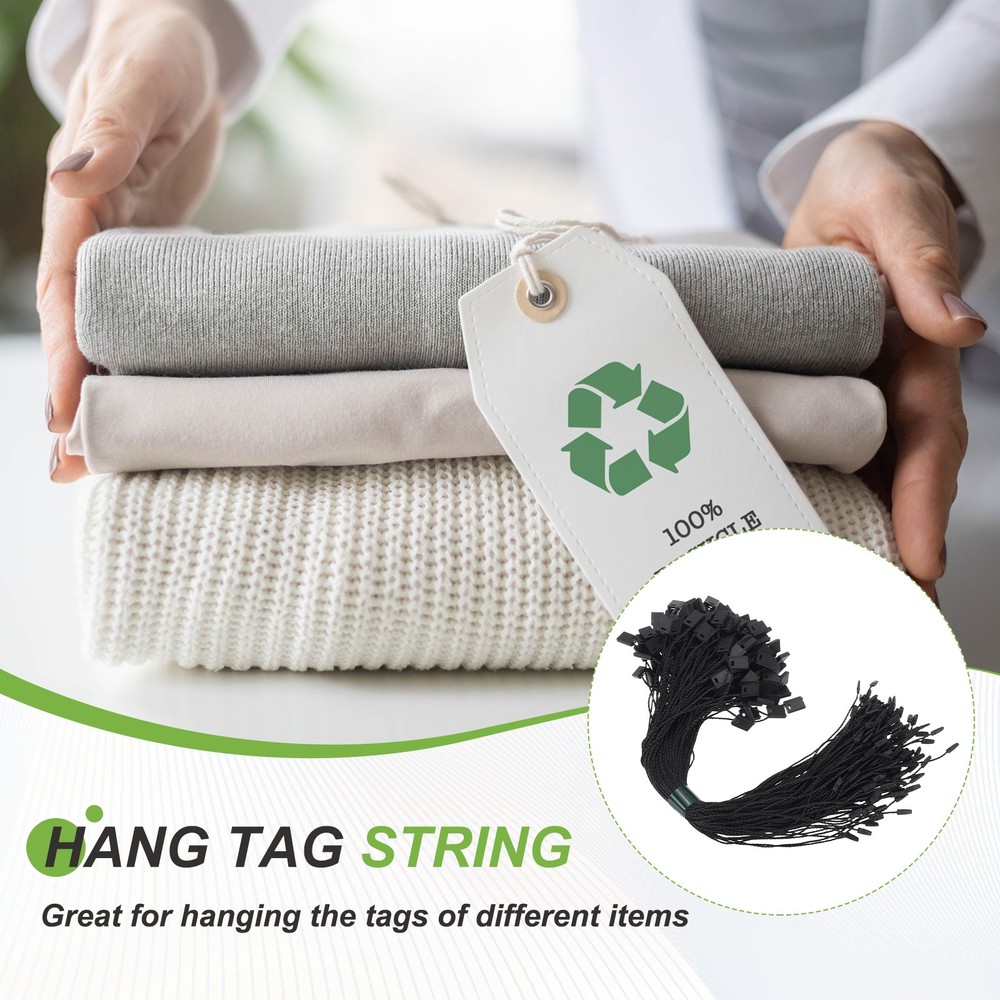 1000pcs Polyester Hang Tag String (7.9") - Plastic Snap Lock Pin Loop Black