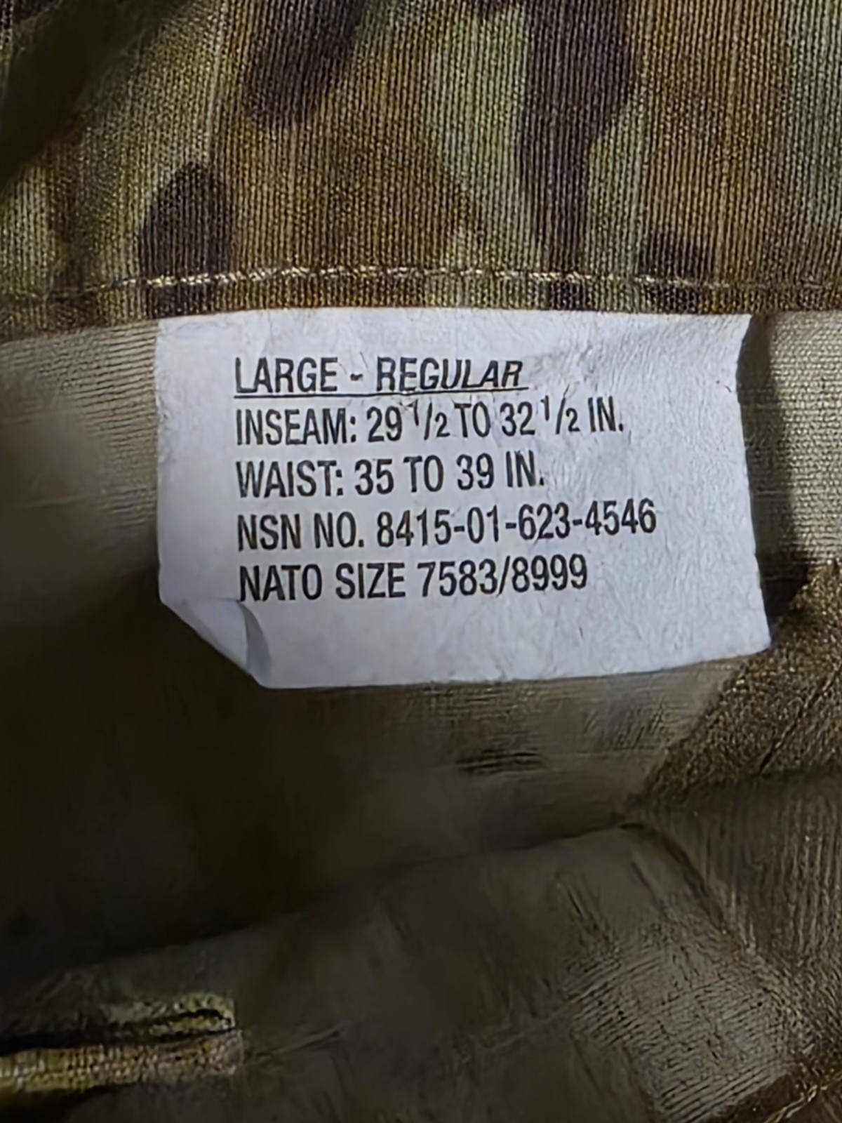 US Army OCP ACU Combat Pants Trousers Large Regular 35-39W 29.5-32.5 Inseam NYCO