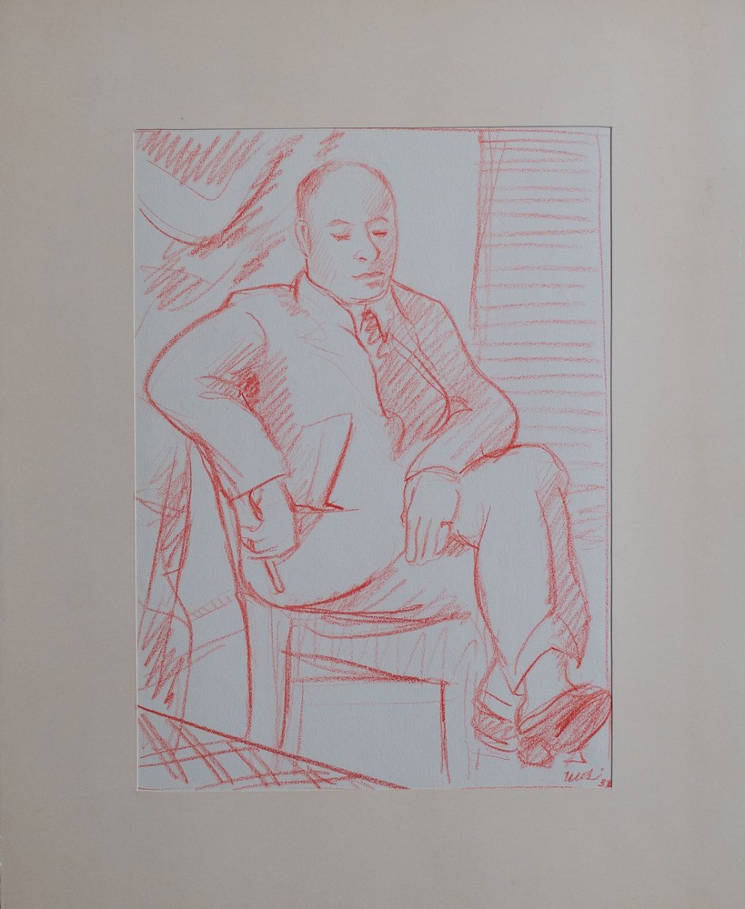 Hellmuth Mueller-Leutert Man Portrait Cigarette Signed Unique Drawing 1932