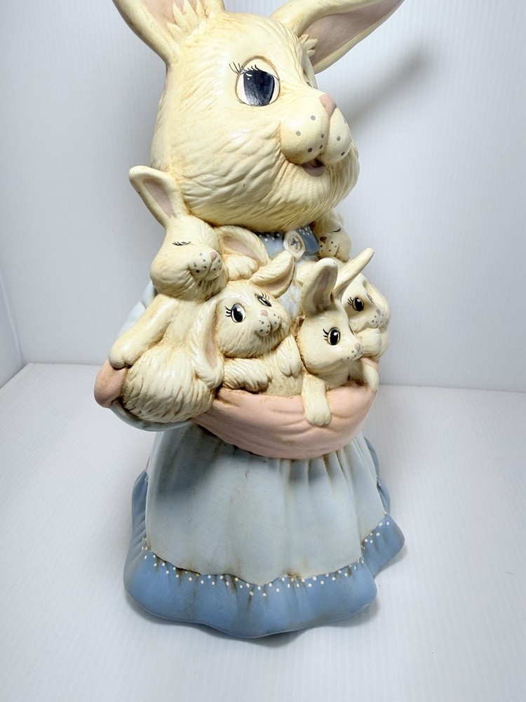 Vintage 1980’s Easter Bunny Rabbit Mama With Babies 12" Ceramic Easter Decor