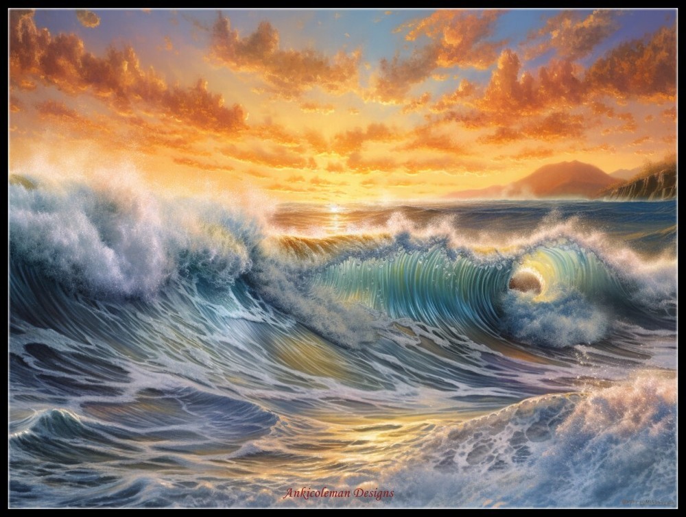 Sunset Crashing Wave - DIY Chart Counted Cross Stitch Patterns Needlework DMC