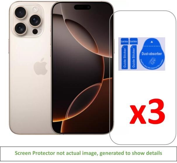 3x iPhone 16 Pro Max Screen Protector w/ cloth