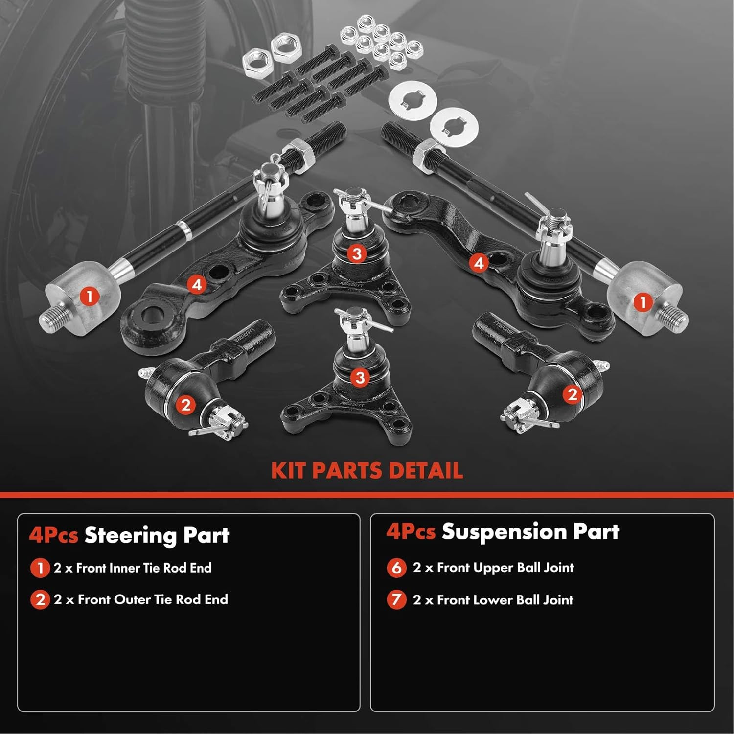 8pc Front Suspension Kit Ball Joint Tie Rod Fits Toyota Tacoma 1995-2004