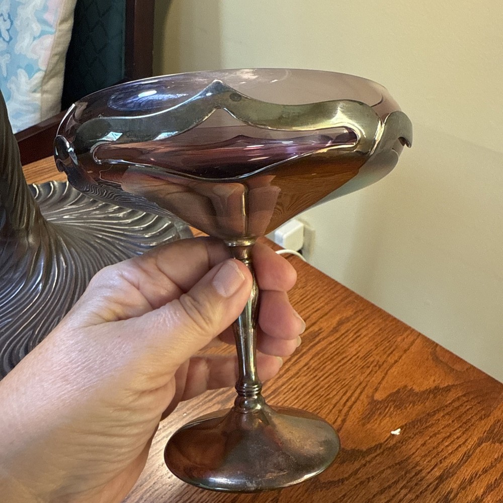 Sheffield Silver USA Amethyst Compote Art Deco 5.5 Inches Tall