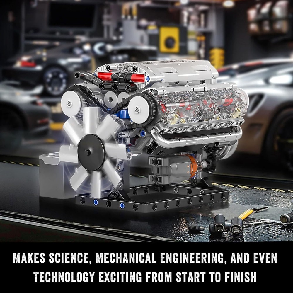 Visible V8 Engine Motor Engineering Model Building Stacking Blocks Gift New