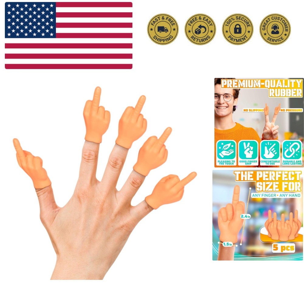 5 Pcs Amusing Mini Middle Finger Hands, Realistic Soft Rubber Finger Puppets ...