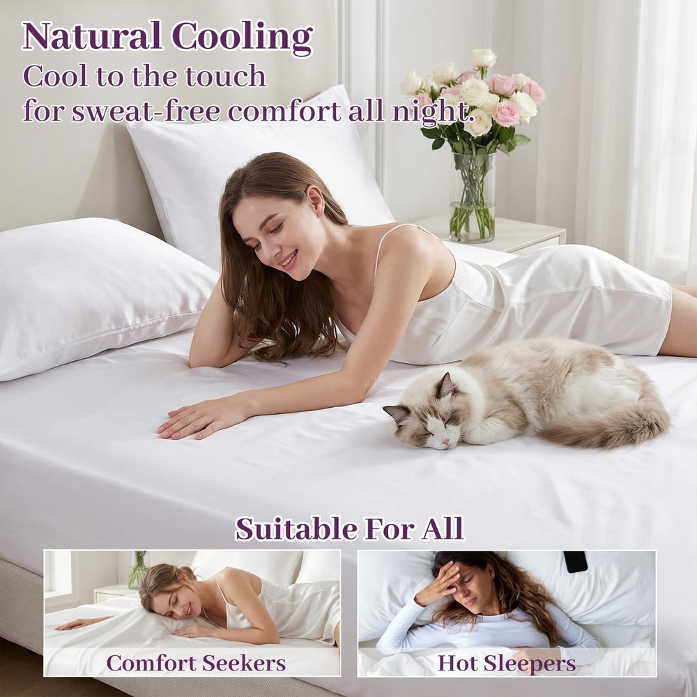 100% Viscose Derived from Bamboo Fitted Sheet Only, 600 Thread Count, Cooling...