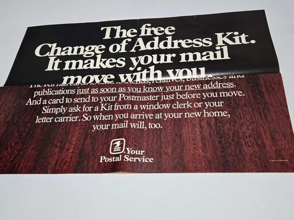 Vtg USPS Post Office: Moving Change of Address, Advertising Poster 1976 (30×40)