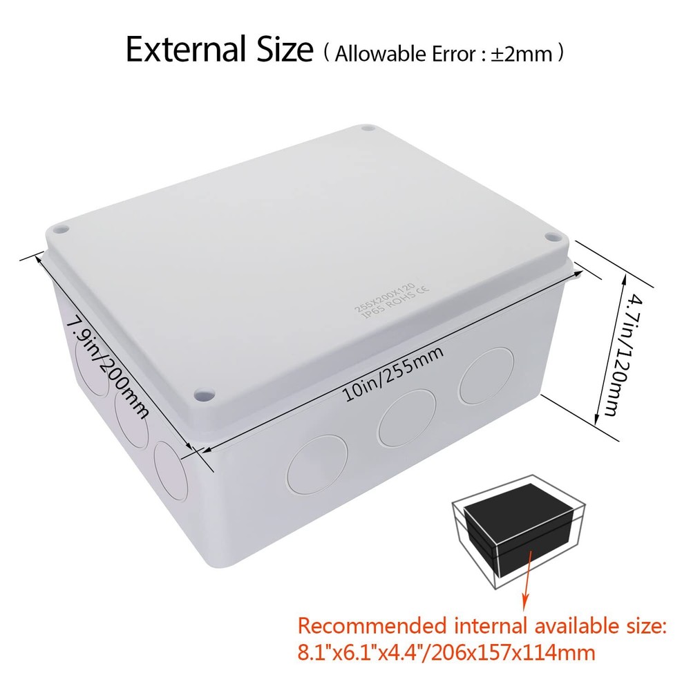 IP65 Electrical Junction Box White ABS Plastic Project Enclosure 10"x7.9"x4.7"