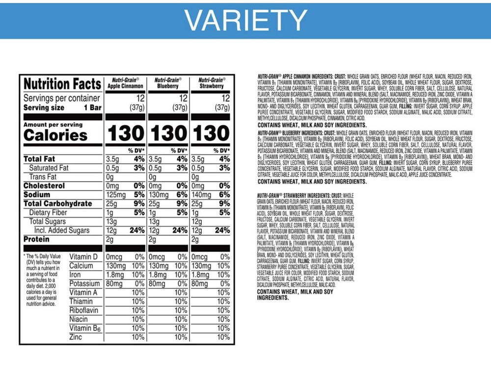 Nutri-Grain Bars Variety Pack, 1.3 Oz., 36 Pk.