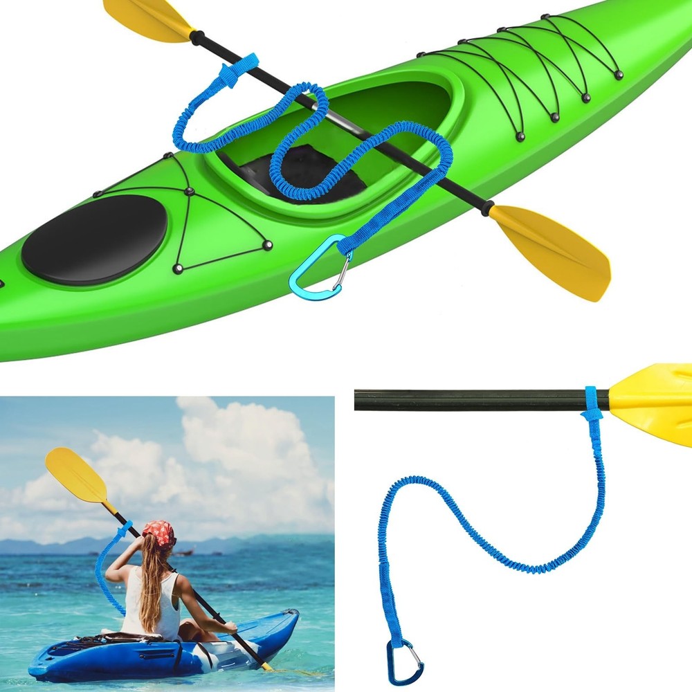 MOOCY Kayak Paddle Leash, 3-7 ft Stretchable Strap Lanyard for 4 Pack, Black