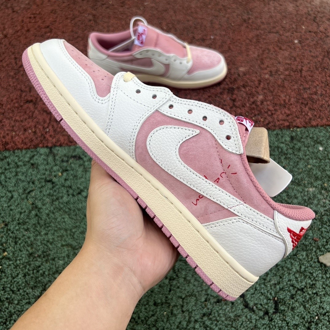 DM7886-600 Travis Scott x AJ1 Jardon 1 Low Pink Women's Shoe Sizes 4-13