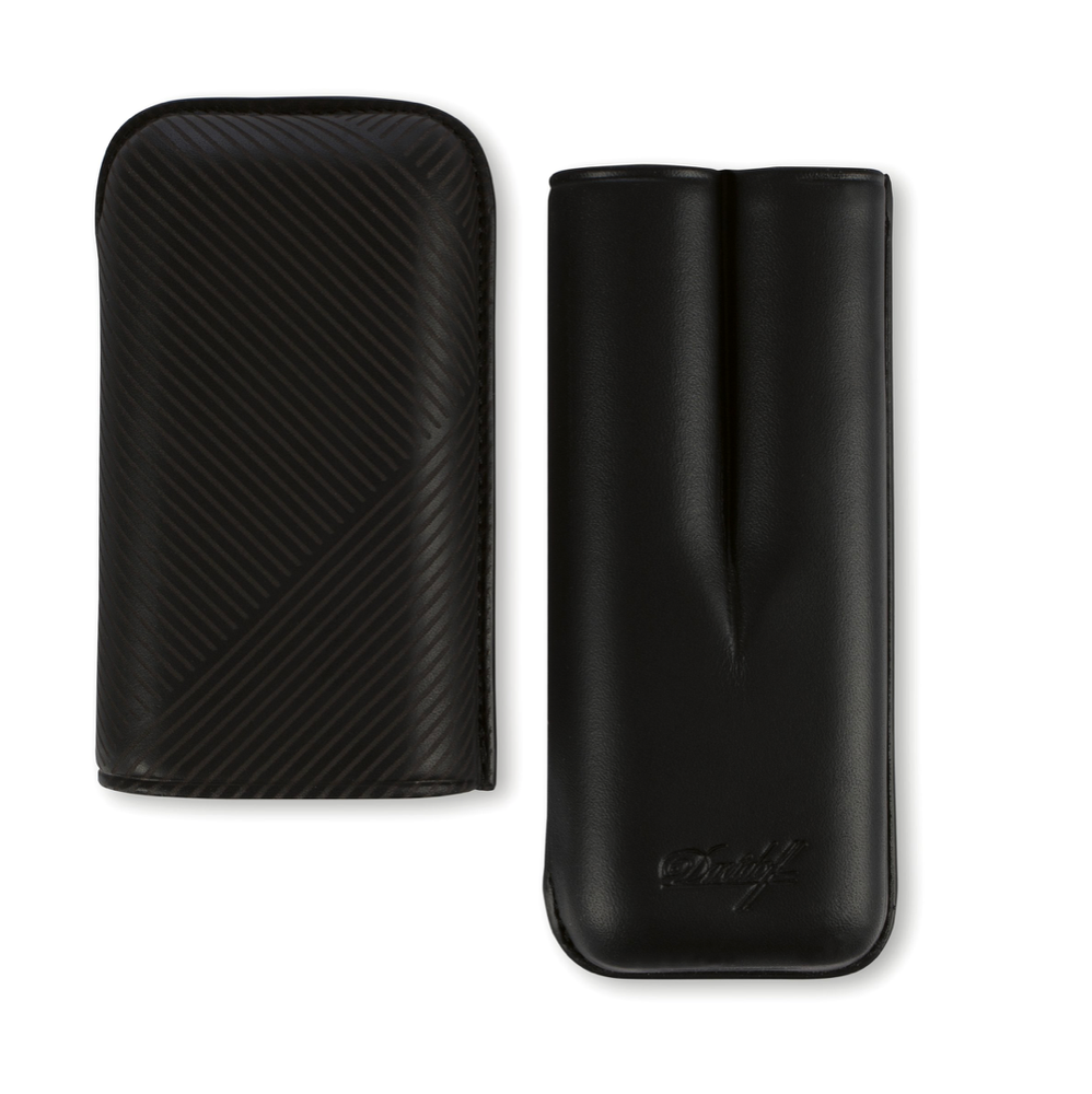 Davidoff Black Leather Leaf Pattern Double Cigar Case / Pouch 105582