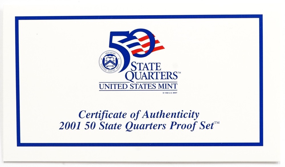2001 State Quarter Proof Set w/ Box & COA