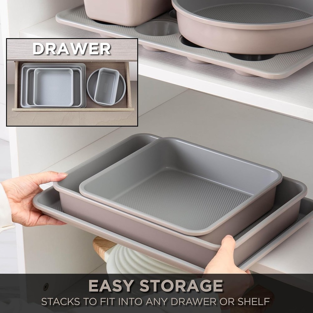 Country Kitchen Nonstick Stackable Bakeware Set, Taupe, 6-Piece