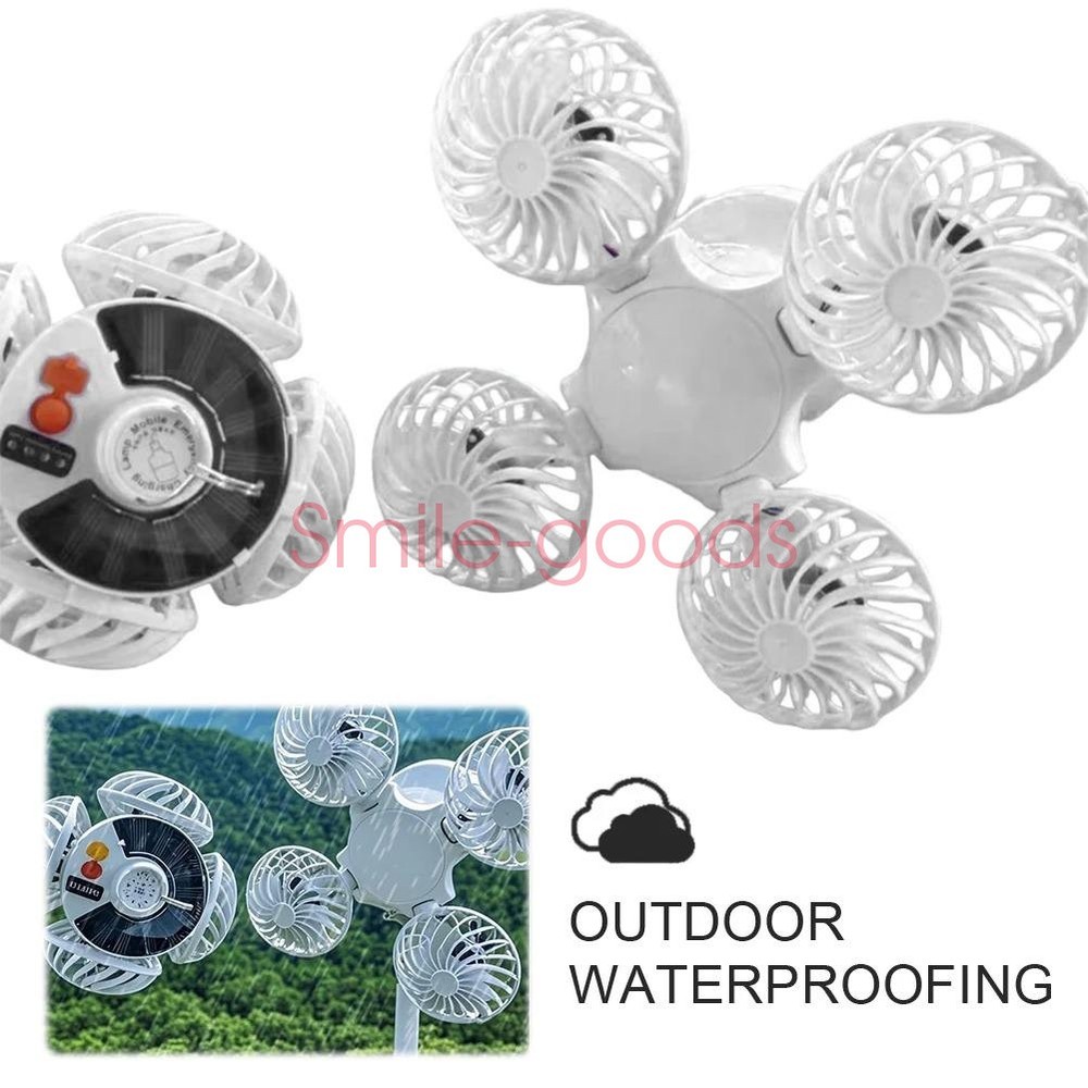 Solar Powered Light Lamp Fan Portable Collapsible LED Flashlight Campin Lantern