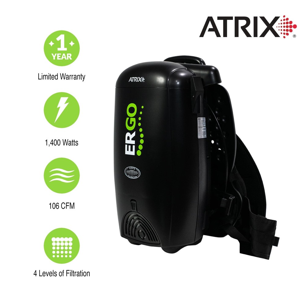 Atrix VACBP1 Ergonomic Backpack Vacuum Cleaner - 8-Quart HEPA Filter, 1400W