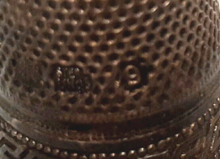 Vintage Solid Silver BLUE CROWN STONE TOP THIMBLE Germany Size 9 Chasing Scrolls