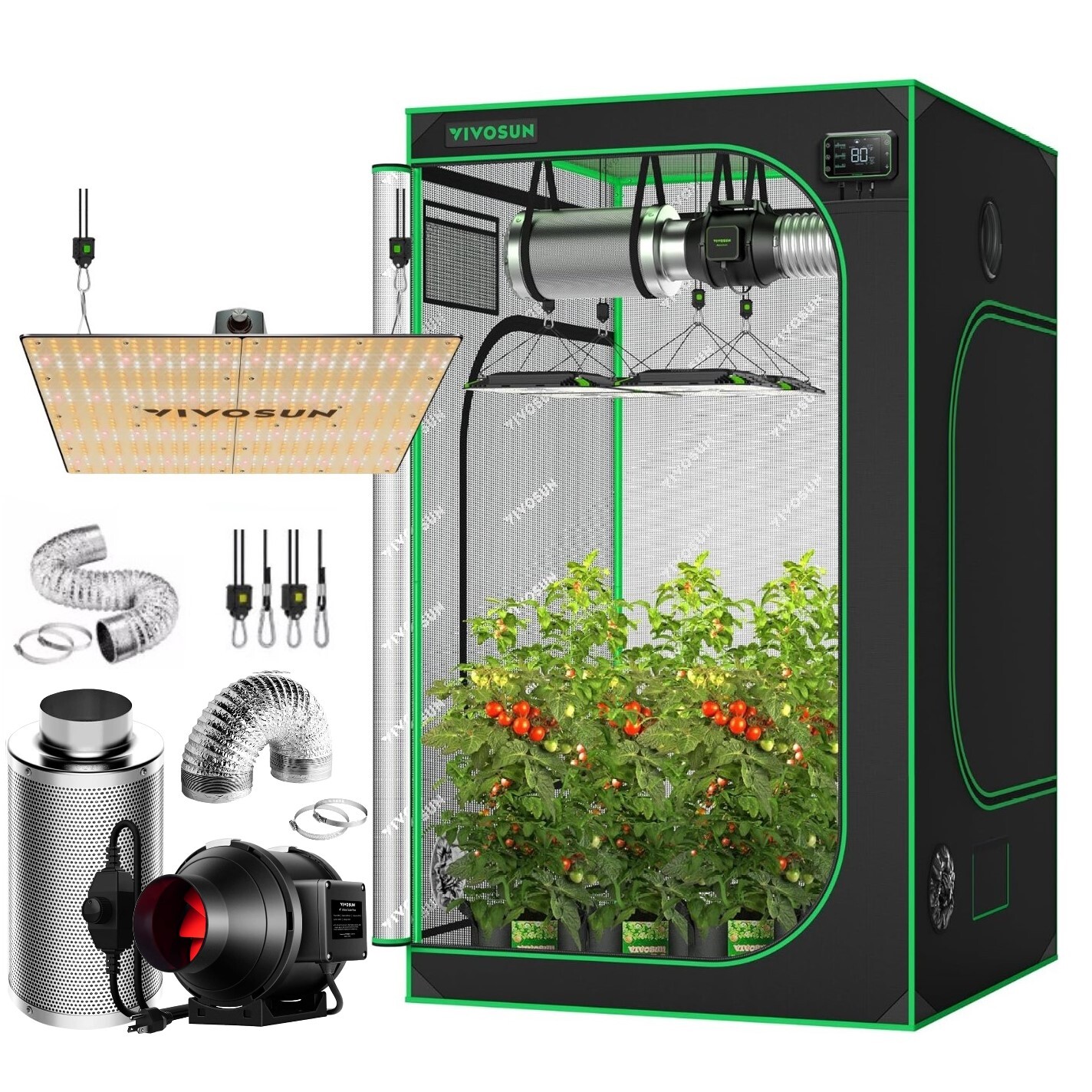VIVOSUN 4x4 Hydroponic Grow Tent w/ VS1000 LED 4/6/8 Ventilation Fan 48x48x80