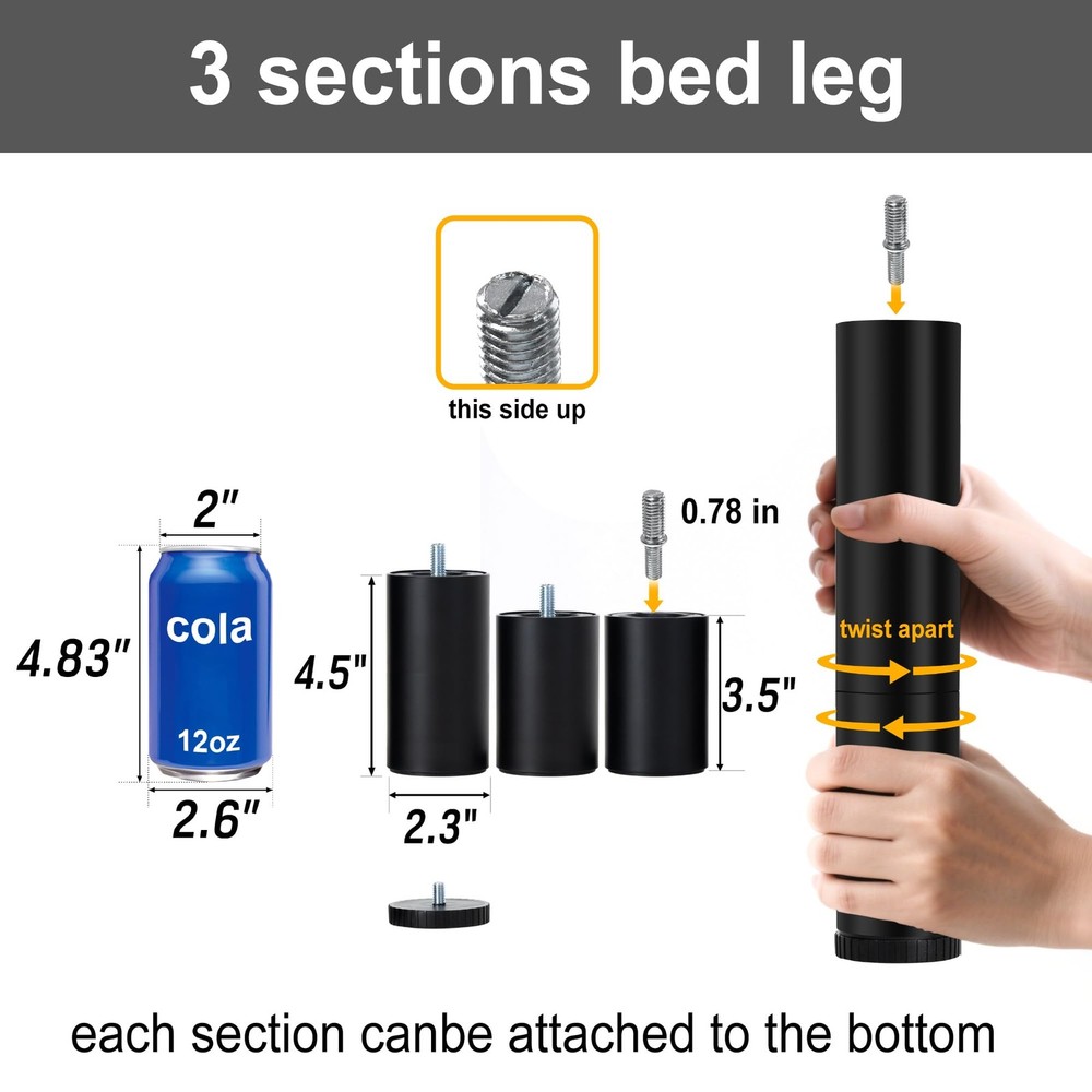 Adjustable Bed Legs for Adjustable Bed Base Frame, 4 Kind Threads Include,12 ...