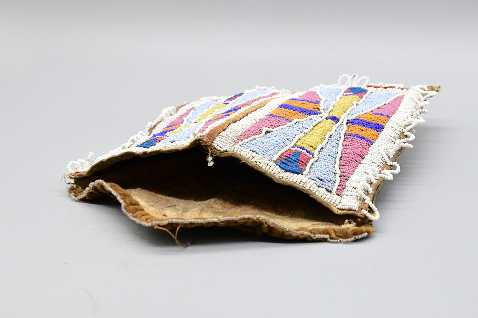 Rare Beaded Crow Beadwork Bag 1870s 8" Long 8.5" Wide