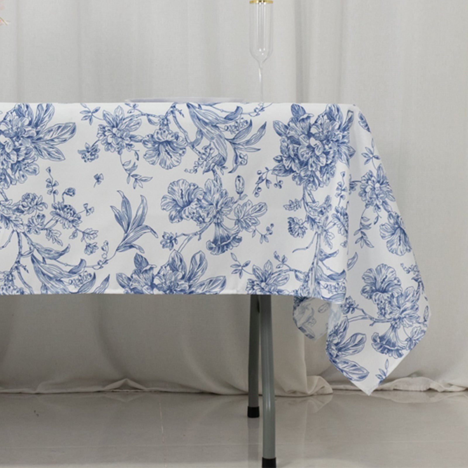 60" x 102" Blue French Toile Pattern Polyester Rectangular Tablecloth