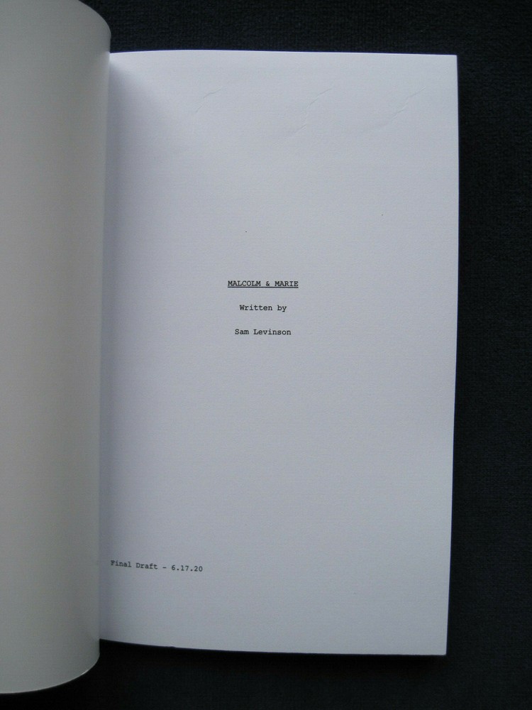 MALCOLM & MARIE by SAM LEVINSON - OSCAR CONSIDERATION SCRIPT - PB, 1st Edition