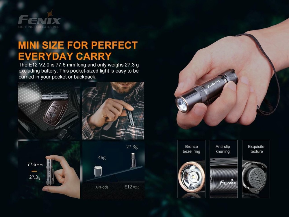 Fenix E12 V2 160 Lumen LED flashlight w/ EdisonBright AA alkaline battery bundle
