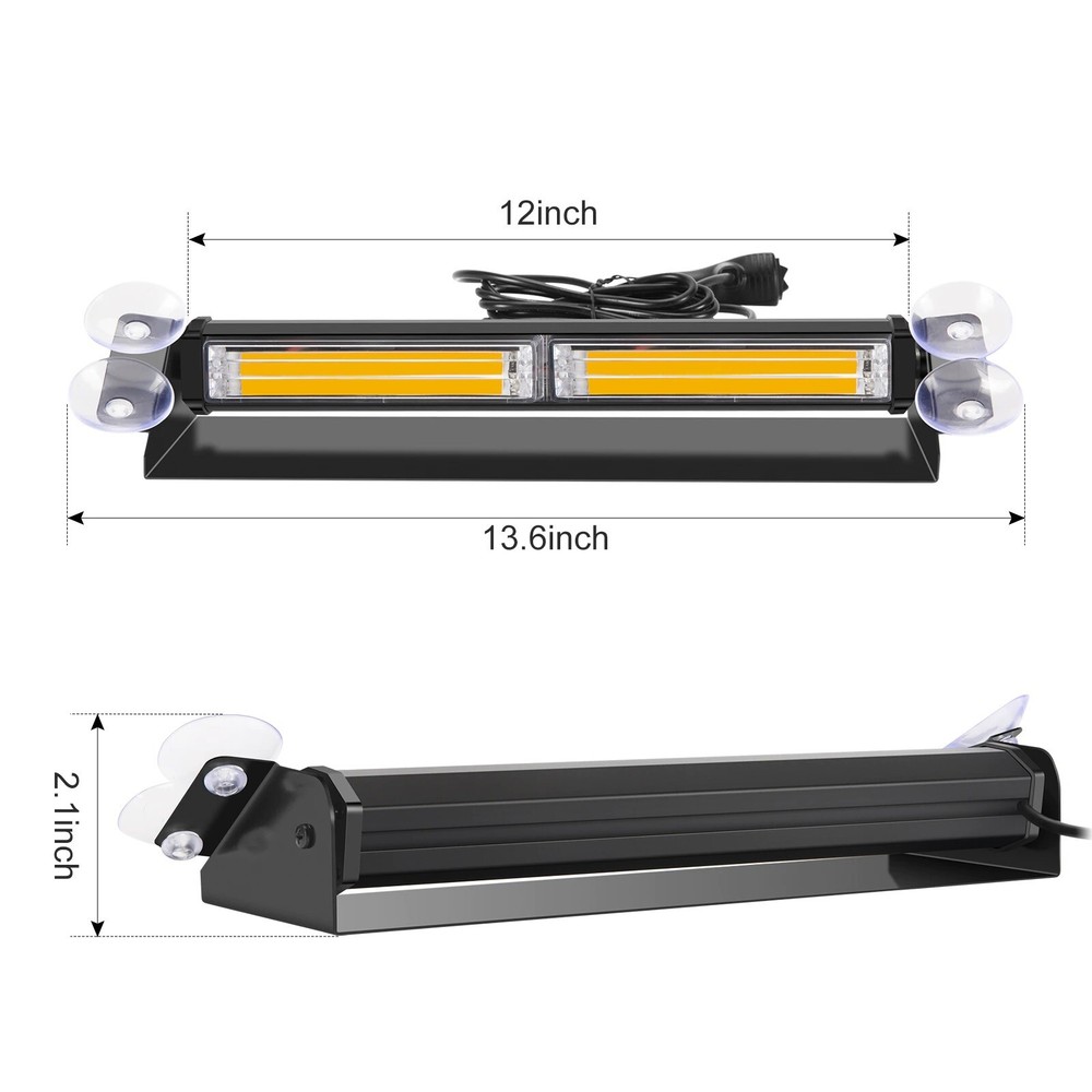 12-24V Cob Led Emergency Warning Hazard Flash Strobe Beacon Dash Light Bar Amber