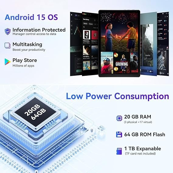 10.1 inch Android 14 Tablet 16+64GB Touchscreen Hexa-core Processor Wi-Fi IPS