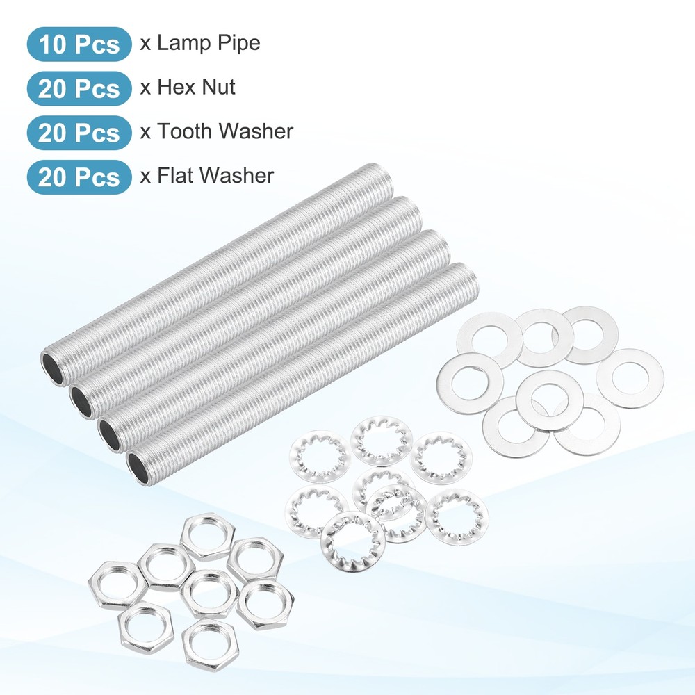 70Pcs 3.9" M10 Lamp Pipe Kit with Lock Nuts Washers for Assembly, Silver