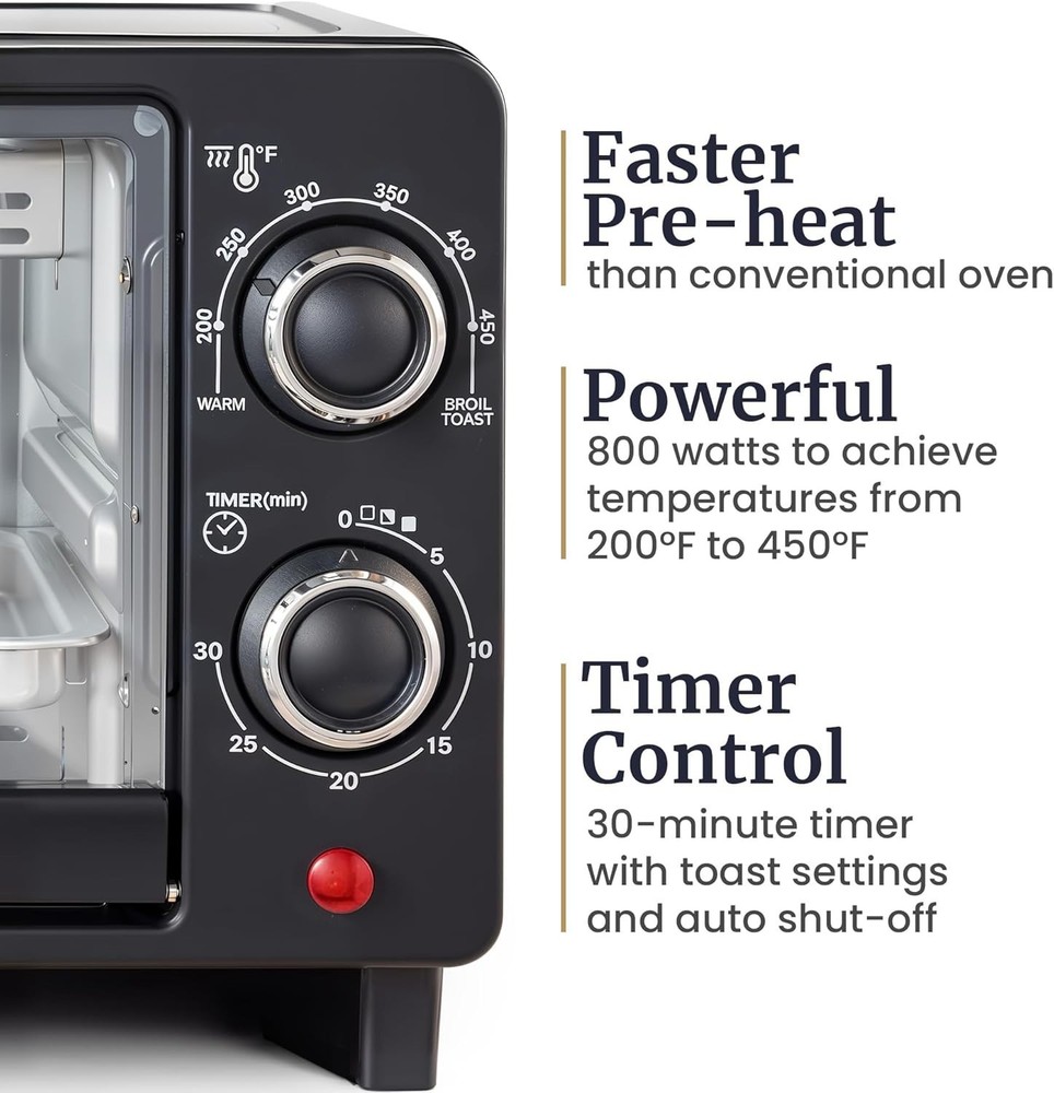 Adjustable Temperature Toaster Oven - 4 Slice Compact Design for Easy Cooking