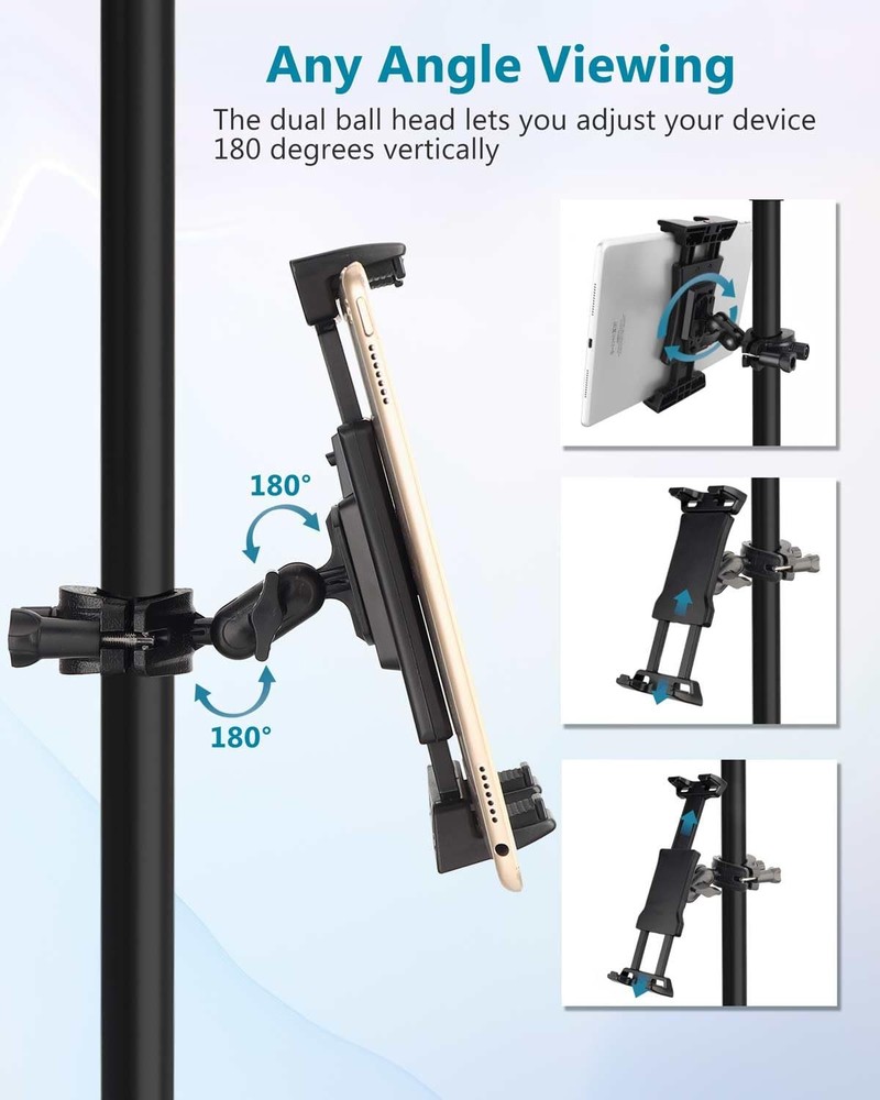 Sunmig Tablet Holder for Mic Stand, iPad Stand Adjustable Black