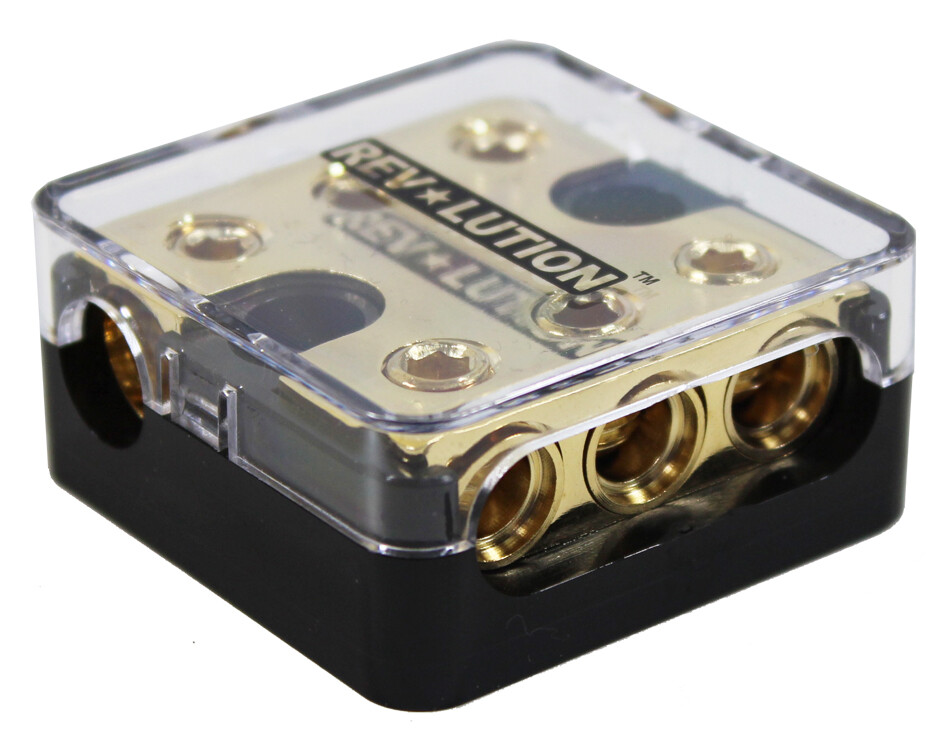 REV Power Distributor Three 4GA Input Three 4GA Outputs Brass Material.