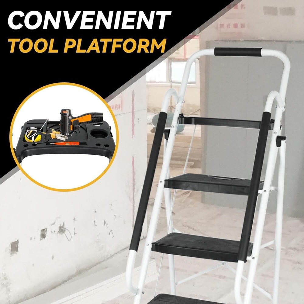 5 Step Ladder Handrails & Tool Tray Platform 330 lbs Folding Step Stool Ladder
