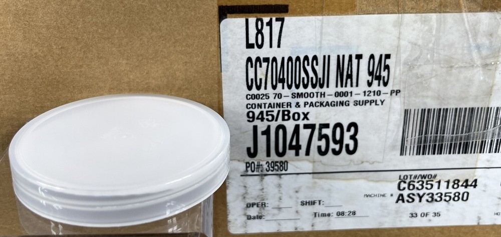 945 Count 70/400 70-400 Continuous Thread Polypropylene Smooth Caps Lids Natural