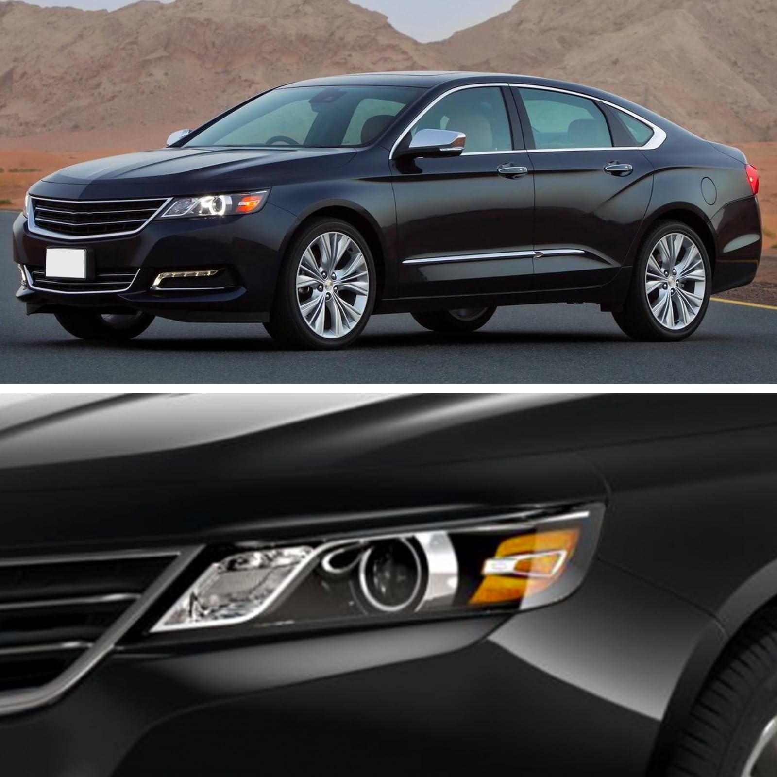 Fit For Chevy Impala Headlight Assembly Black Housing Amber Reflector Clear Lens