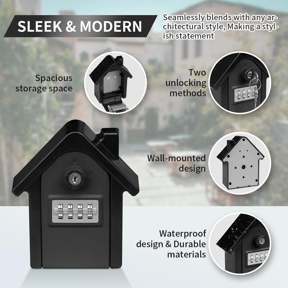 Key Lock Box with Combination Wall Mounted Key Storage Box Waterproof