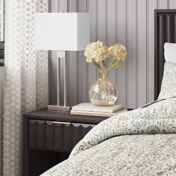 (2) Two Silver Window Pane Table Lamps with USB | New in Box | Threshold