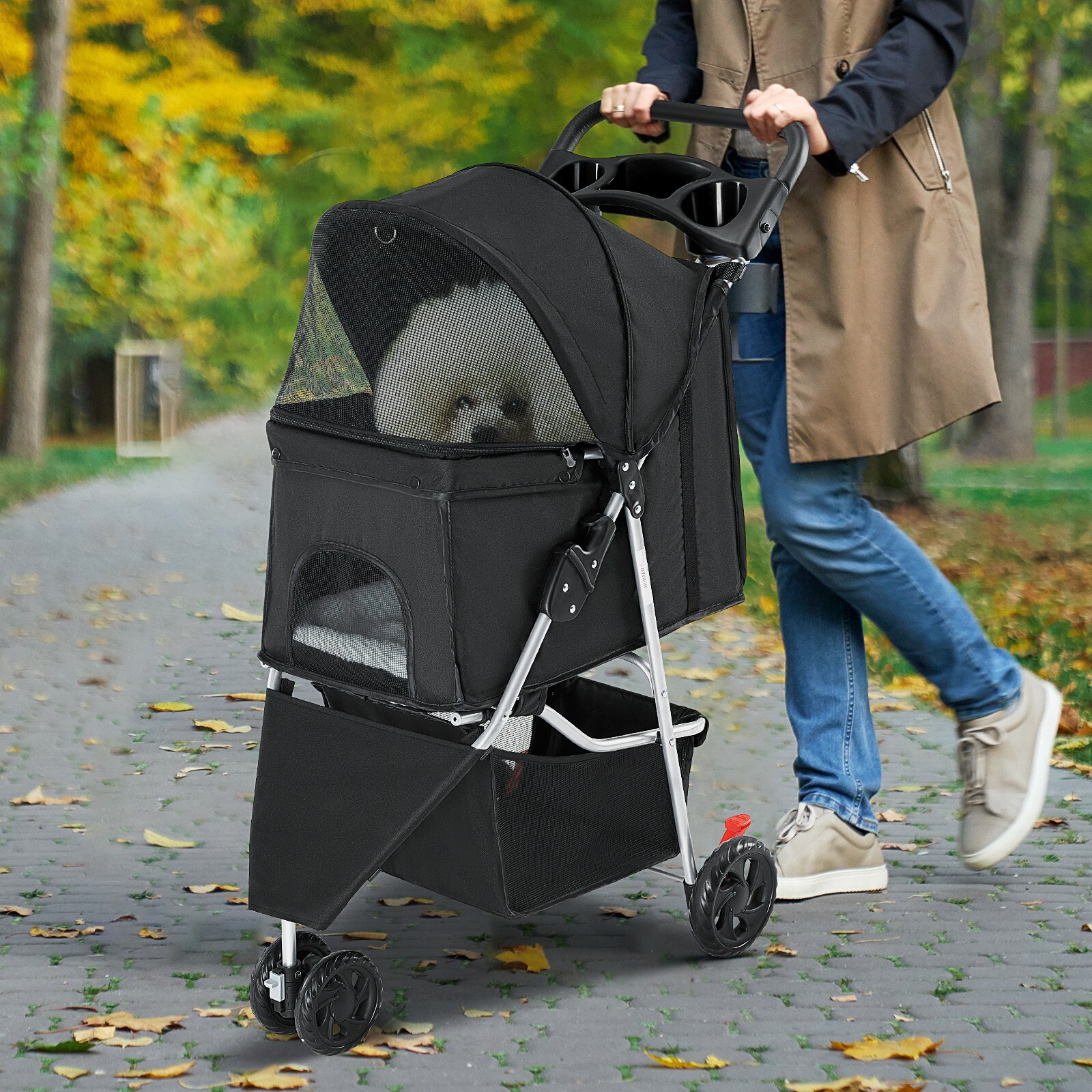 Foldable Pet Stroller for Small to Medium Dogs and Cats with Compact and Sturdy