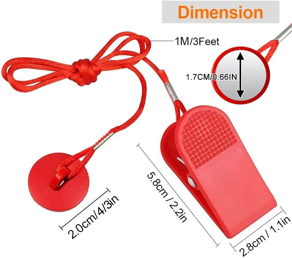 Universal Treadmill Safety Key Magnet Clip Replacement for Most Models 3ft Cord
