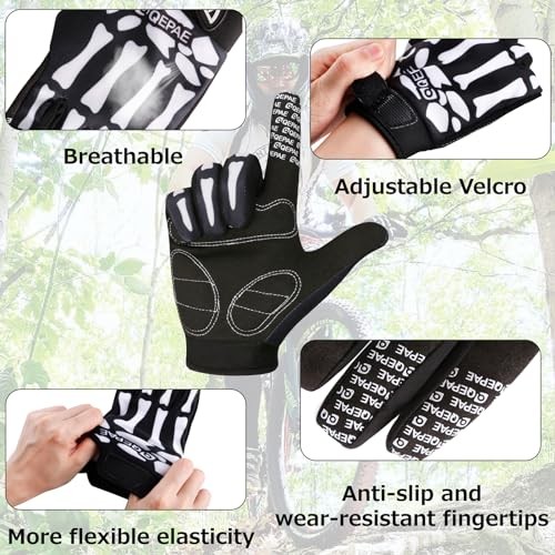 Skeleton Gloves Adjustable Medium #1 Black - Full Finger - Skeleton Pattern