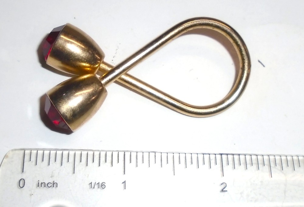 Mid-Century Gold Colored with Bakelite Red Ruby Gem Key Ring