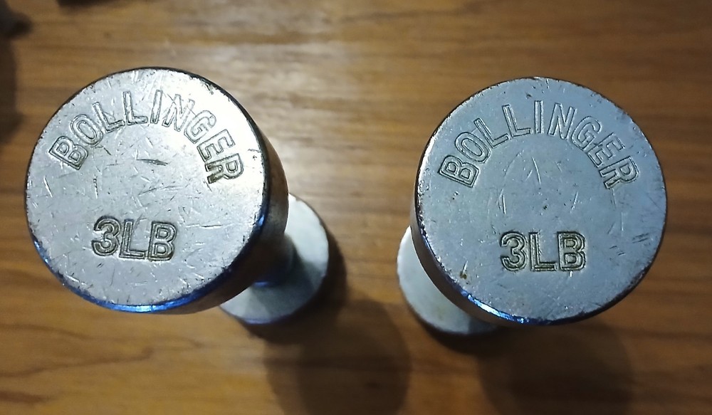Vintage Bollinger 3 lb Pound Chrome Dumbbells (Pair) Adjustable