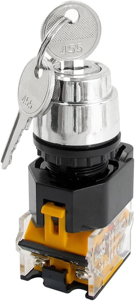 1Pcs 380V 10A 22mm Dia Thread DPST 2 Positions Key Rotary Selector Switch