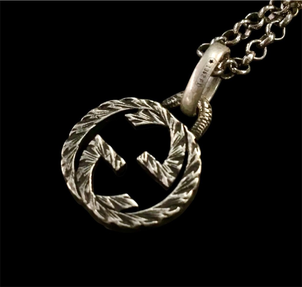 Authentic GUCCI Arabesque Interlocking G Silver 925 Pendant Necklace